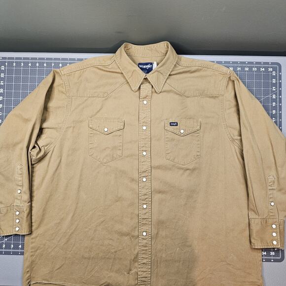 Vintage Wrangler Shirt Mens XXL Big Tan Heavy Twill Snap Western Cowboy 90s - Picture 1 of 15